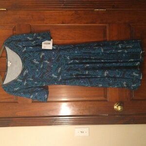 New LuLaRoe Nicole Blue Patterned Midi Dress